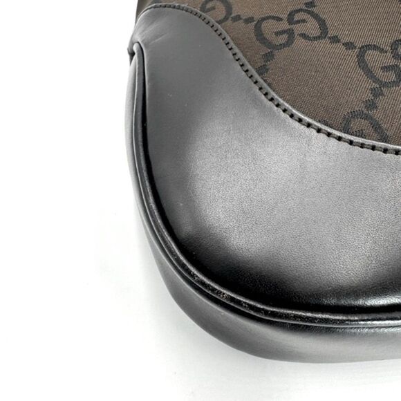 Auth Gucci Supreme Dark Brown Nylon Leather Trim Jackie Shoulder Bag Preloved Ex - Picture 13 of 16